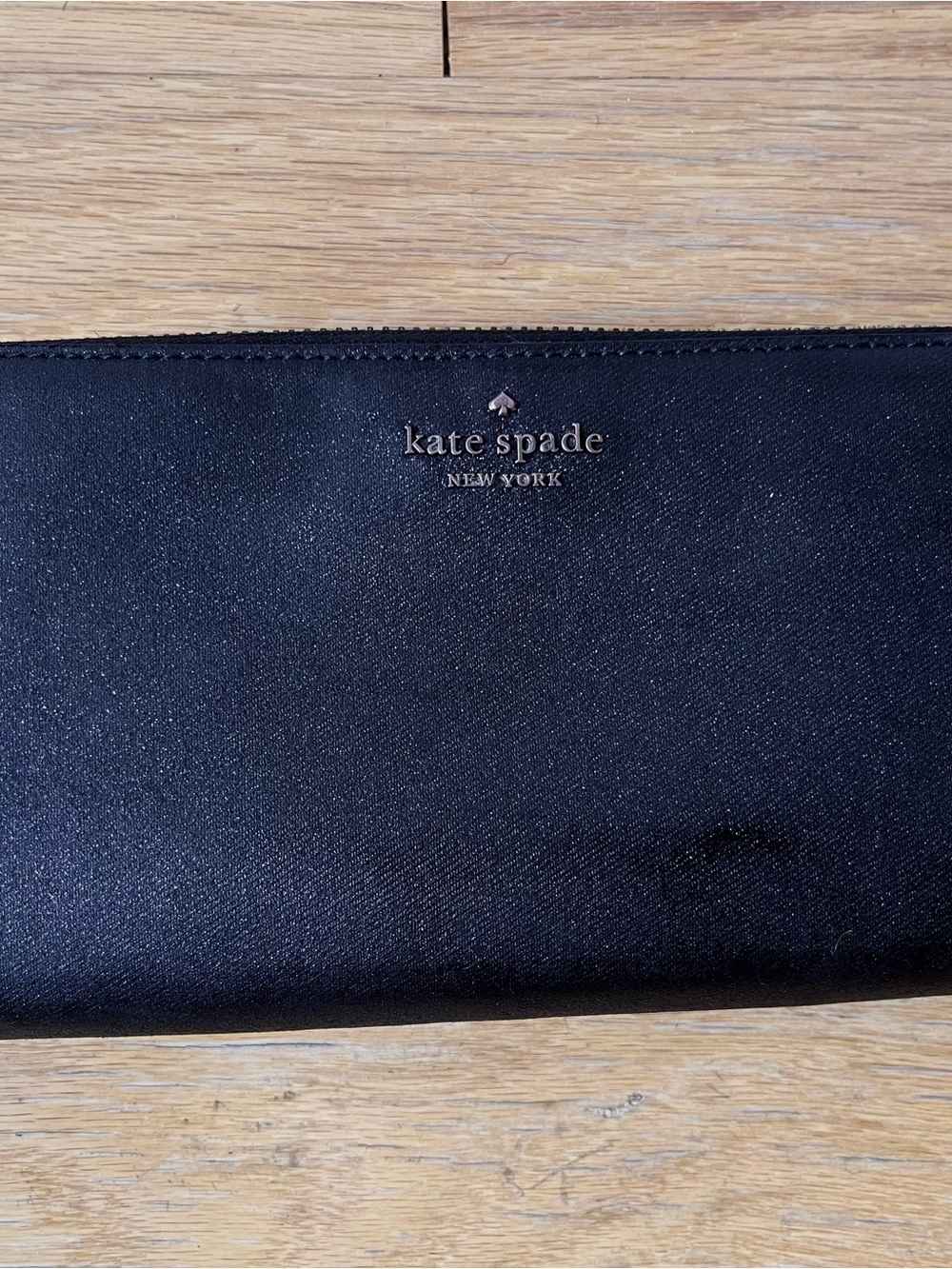 kate spade black sparkly zip clutch wallet